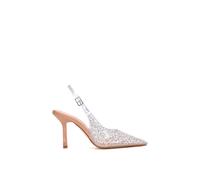 'Pauline' Pointed Toe Perspex Sparkly Slingback Stiletto High Heels XY London Nude 7