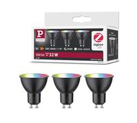 Paulmann 29153 Standard 230V Smart Home Zigbee LED Reflector GU10 3x350lm 3x4.8W RGBW+ dimmable Black matt lamp, 14.4 W
