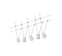 Paulmann 3980 TunLED Wire System Spot Lights - Tension Wire Lighting w/ 5 Hanging Pendant Lights - Energy Saving Warm White Ceiling Lights in Plastic White/Chrome 2700k 230/12V LED Hanging Lights