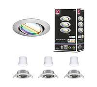 Paulmann 92467 Smart Home LED Recessed Spotlight Zigbee Base Kit Adjustable Round 230V 3x4.9W 3x420lm Dimmable 90mm Brushed Steel Metal RGBW, 14.7 W