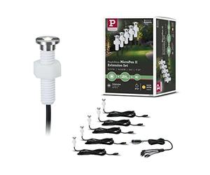 Paulmann 93694 Outdoor Plug & Shine recessed Lighting Extension Set MicroPen II 5x0.22W IP67 3000K Stainless Steel, Silver