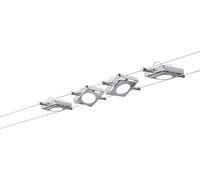 Paulmann 941.07 MacLED Wire System Spot Lights - Tension Wire Lighting Set w/ 4 Square Lights, 10m Cable Wire & Transformer - Indoor Lighting for Ceiling or Wall max 16W 2700K Chrome [Energy Class A+]
