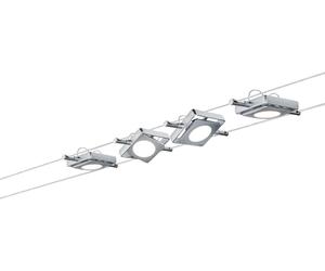 Paulmann 941.07 MacLED Wire System Spot Lights - Tension Wire Lighting Set w/ 4 Square Lights, 10m Cable Wire & Transformer - Indoor Lighting for Ceiling or Wall max 16W 2700K Chrome [Energy Class
