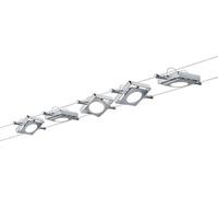 Paulmann 941.08 LED Wire System Spot Lights MacLED - Tension Wire Lighting Set w/ 5 Square Lights, 10m Cable Wire & Transformer - Hanging Ceiling Lights max 20W Matte Chrome, Silver