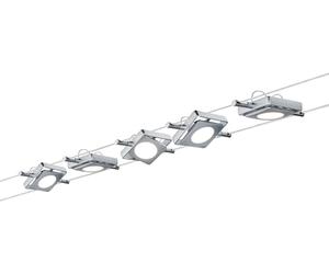 Paulmann 941.08 LED Wire System Spot Lights MacLED - Tension Wire Lighting Set w/ 5 Square Lights, 10m Cable Wire & Transformer - Hanging Ceiling Lights max 20W Matte Chrome, Silver
