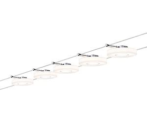 Paulmann 941.09 DiscLED1 Wire System Spot Lights - Tension Wire Lighting Set w/ 5 Ceiling Lights,10m Cable Wire & 30VA Transformer - Energy Efficient Warm LED Room Lights 230/12V in Chrome Satin, 1000x0,5x16,5 cm