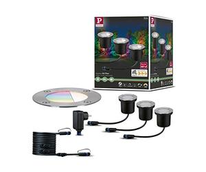 Paulmann 94275 Plug & Shine LED Outdoor luminaire Zigbee recessed Floor luminaire Starter Set RGBW incl. 3x3.6 watt dimmable IP65 Water-Jet Protected Silver Garden Lighting Metal Warm White 3000 K