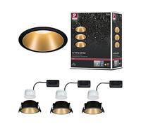Paulmann Cole Coin Recessed Spotlight, 3 Levels, Dimmable, Diameter 88 mm, 3 x 6.5 W, 460 lm, IP44 Splash Protection, 2700 Kelvin, Matte Black/Gold, Recessed Light
