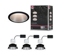 Paulmann Cole LED Downlight, Set of 3, 2700K, Black/Silver | IP44, dimmable with a light switch, warm white light, replaceable LED Coins, for ceiling mounting