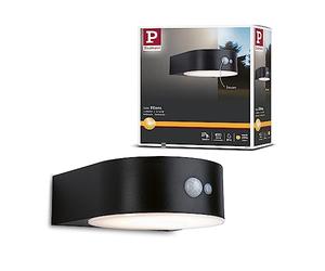 Paulmann Eileen 94570 LED Solar Outdoor Wall Light with Motion Sensor IP44 3000 K 300 lm Includes 1 x 5.5 W Warm White Black Wireless Plastic Rechargeable