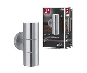 Paulmann Flame 94331 Outdoor Wall Light IP44 Max. 2 x 10 Watt Outdoor Wall Lights Brushed Stainless Steel Garden Lighting GU10