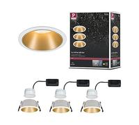 Paulmann LED Downlight Cole, Set of 3, 2700K, White matt/Gold matt | Dimmable via light switch, IP44 for ceiling mounting, warm white light, light bulb included