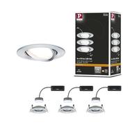 Paulmann LED Downlight Nova Plus, Set of 3, 2700K, Turned Aluminium | Set of 3 lights, dimmable, swivelling, IP23, for installation in ceilings with a 30 mm cavity