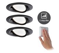 Paulmann 94472 Nova LED recessed luminaire 3-Piece Set Coin swivelling Warm White 3-Step dim Round incl. 3x6.5 watt dimmable recessed Spotlight Black matt spot Aluminium recessed lamp 2700 K Coin