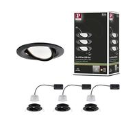 Paulmann Nova LED Downlight 3x6W 2700K Black matt | Set of 3 swivelling lights, dimmable via light switch, IP23, for direct 230V connection
