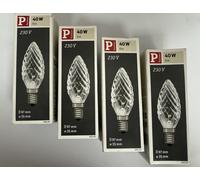 Paulmann Set of 4 E14 Candle Light Bulb Twisted Glass 40W Dimmable Warm White