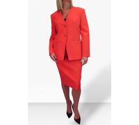 Paulo Due 2 Piece V Neck Jacket And Midi Skirt Suit In Coral Coral