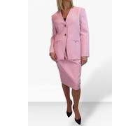 Paulo Due 2 Piece V Neck Jacket And Midi Skirt Suit In Pink Pink