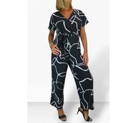 Paulo Due Black Print Belted Wrap Jumpsuit Black 10