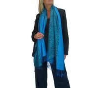 Paulo Due Block Stripe Animal Print Scarf In Turquoise Turquoise