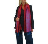 Paulo Due Block Stripe Animal Print Scarf - Red