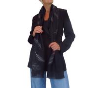 Paulo Due Feather Print Lightweight Scarf with Gold Lurex Detail - Black