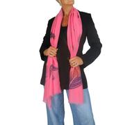 Paulo Due Feather Print Lightweight Scarf with Gold Lurex Detail - Coral