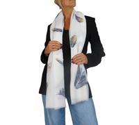 Paulo Due Feather Print Lightweight Scarf With Gold Lurex Detail In Ivory Ivory