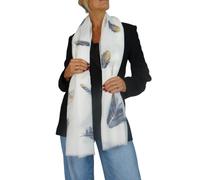 Paulo Due Feather Print Lightweight Scarf with Gold Lurex Detail - Ivory
