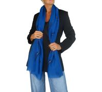 Paulo Due Feather Print Lightweight Scarf with Gold Lurex Detail - Royal