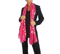 Paulo Due Gold Feather Print Soft Voile Lightweight Oversized Scarf - Fuchsia