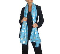 Paulo Due Gold Feather Print Soft Voile Lightweight Oversized Scarf In Turquoise Turquoise