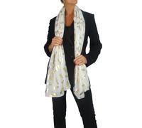 Paulo Due Gold Feather Print Soft Voile Lightweight Oversized Scarf - Ivory