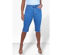 Paulo Due High Waist Knee Length Jean Shorts In Mid Blue Mid Blue 22