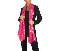 Paulo Due Ladies Cotton Soft Scarf Gold Feather Design Fuchsia Pink