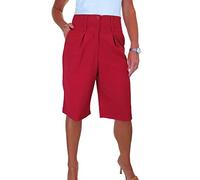 Paulo Due Ladies High Waist Wide Leg Knee Length Shorts Women's Relaxed Fit Smart Casual Office Shorts Red 10-22 (16)