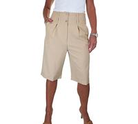 Paulo Due Ladies High Waist Wide Leg Knee Length Shorts Women's Relaxed Fit Smart Casual Office Shorts Beige 10-22 (20)