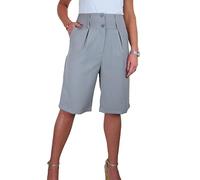 Paulo Due Ladies High Waist Wide Leg Knee Length Shorts Women's Relaxed Fit Smart Casual Office Shorts Light Grey 10-22 (20)