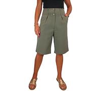 Paulo Due Ladies High Waist Wide Leg Knee Length Shorts Women's Relaxed Fit Smart Casual Office Shorts Khaki Green 10-22 (20)