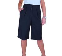 Paulo Due Ladies High Waist Wide Leg Knee Length Shorts Women's Relaxed Fit Smart Casual Office Shorts Navy Blue 10-22 (18)