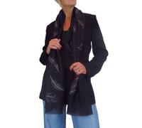 Paulo Due Ladies Lightweight Feather Print Scarf with Gold Lurex Black