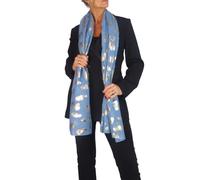 Paulo Due Ladies Lightweight Soft Scarf Shawl Wrap Gold Feather Design Oversized Voile Cotton Stole for Evening or Gift Midnight Blue