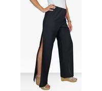 Paulo Due Linen Look Wide Leg Split Hem Trousers In Black Black 18