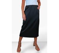 Paulo Due Midi Maxi Matte Satin Skirt Elasticated Waist In Black Black 10