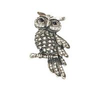 Paulo Due Perching Owl Diamante Brooch - Silver