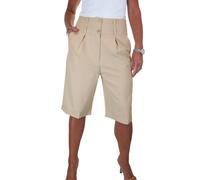 Paulo Due Ladies High Waist Wide Leg Knee Length Shorts Women's Relaxed Fit Smart Casual Office Shorts Beige 10-22 (18)