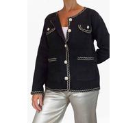 Paulo Due Textured Bouclé Cardigan With Pearl Trim In Black Black 14-18