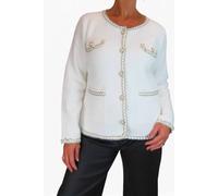 Paulo Due Textured Bouclé Cardigan With Pearl Trim In Cream Cream 14-18