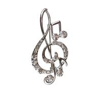 Paulo Due Treble Clef Music Symbol Diamante Brooch - Silver