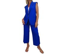Paulo Due Women's 2 Piece Cropped Trouser Suit Set Royal Blue (20)